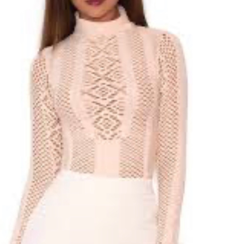 HOUSE OF CB LONDON Ayanna Blush Nude Bodysuit Cutout Bodycon Mockneck Sz M/L